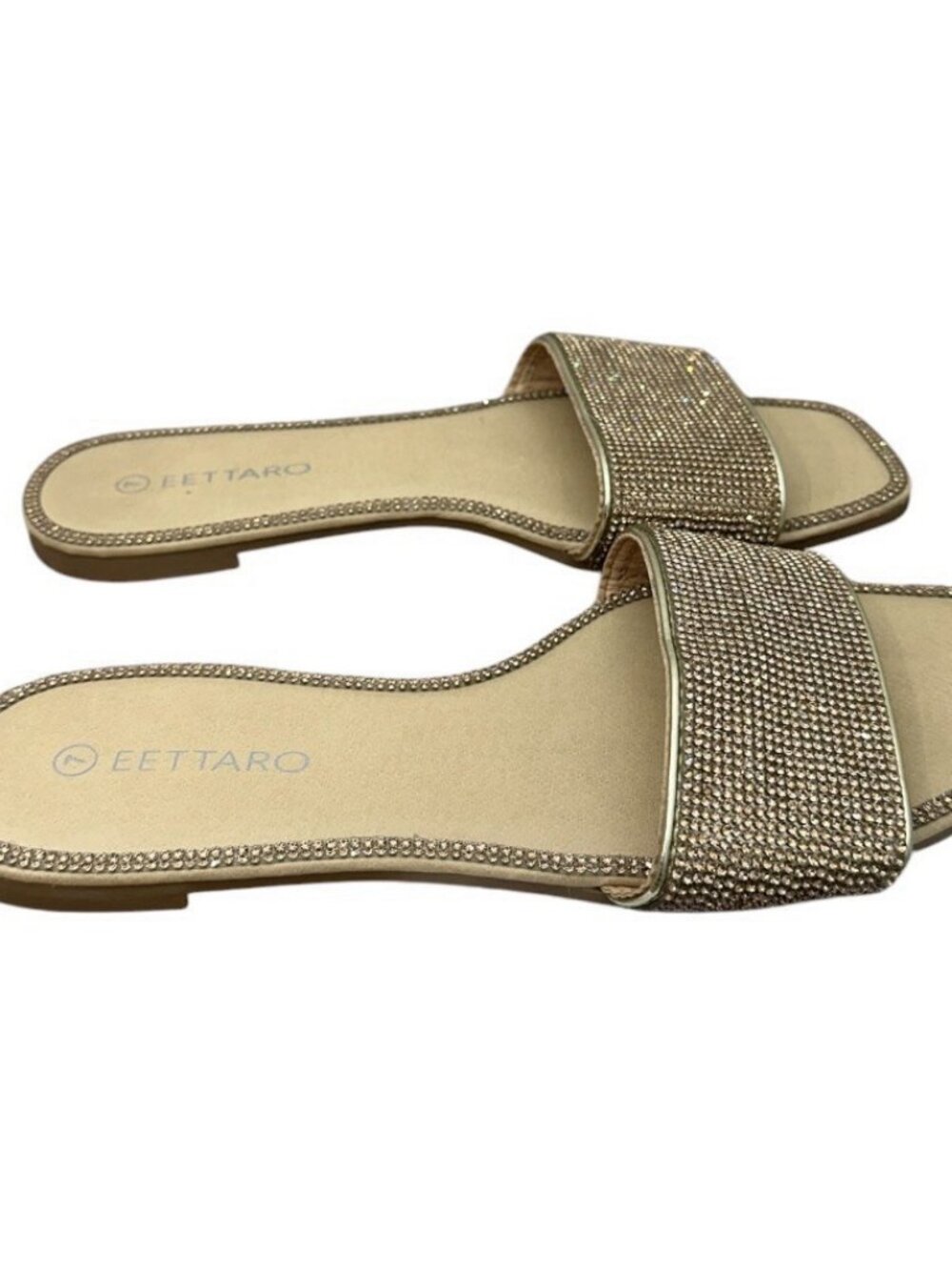 EETTARO Women's Glitter Shiny Slide Sandals Rose Gold Size 7
